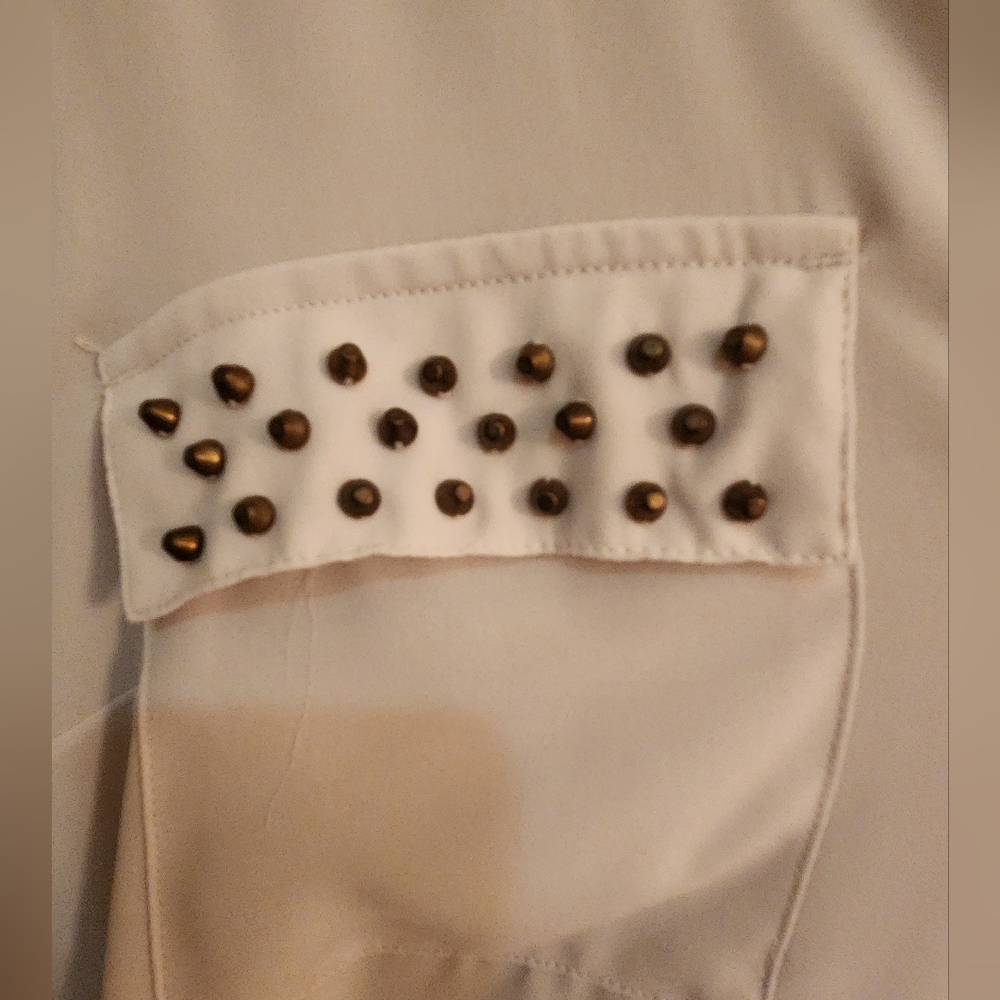 Express Studded Pocket Button-Down Blouse - Cream… - image 3